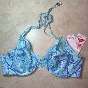 New! FREYA Komodo Bay Underwire High Apex Blue Bikini Top L41839 Size 38DD NWT